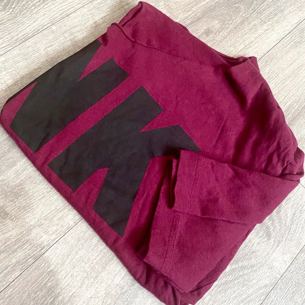 VS PINK CROP TOP SHORT SLEEVES BOXY TEE LOGO MAROON / BLACK SIZE LARGE - Picture 6 of 6